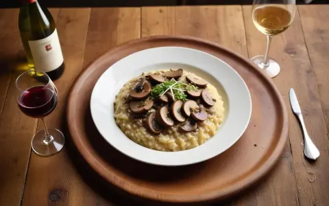 En krämig svamprisotto med skivade champinjoner och en gästfri vin till svamprisotto.
