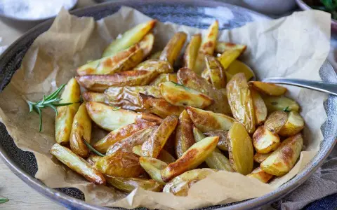 Krispiga klyftpotatis i airfryer, perfekt tillbehör med rosmarin.