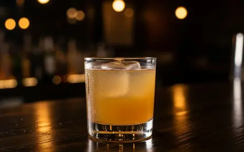 En kyld, gyllene drink med is på en mörk bardisk. En perfekt spicy margarita för en kväll ute.