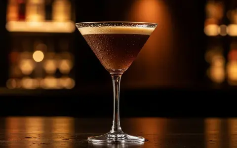 En svalkande alkoholfri espresso martini med krämig skumtopp, perfekt för en kväll på stan.