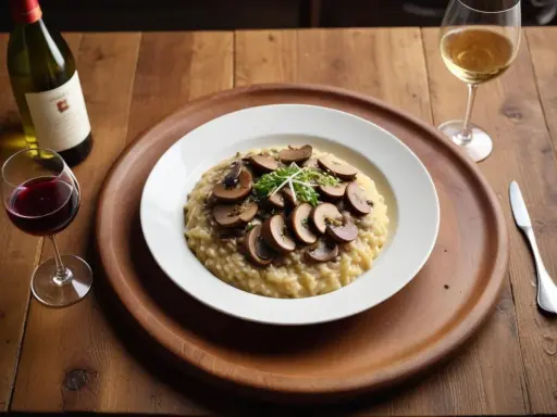 En krämig svamprisotto med skivade champinjoner och en gästfri vin till svamprisotto.