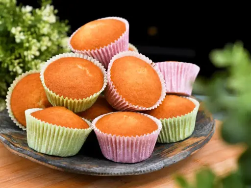 En hög med hallonmuffins i färgglada formar, perfekta för Fredriks fika.