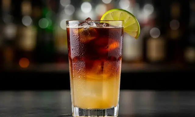 En mörk och stormig drink med is och lime, perfekt för en regnig kväll.