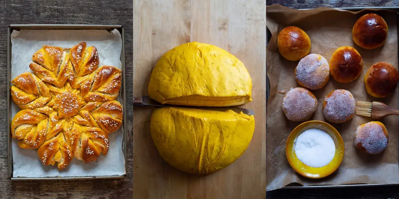 Fredriks fika: en vackert stjärnformad bulle, gul deg och nybakade bullar redo att doppas i socker.